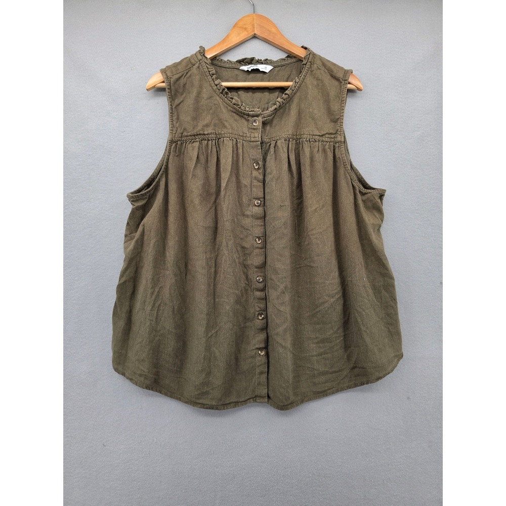 Sonoma Goods For Life Linen Blend Sleeveless Blouse Olive Green Ruffle Top 3X